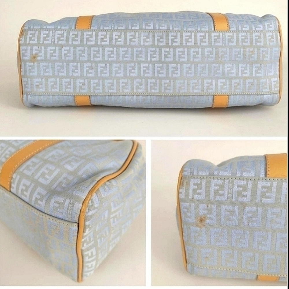 Fendi FF Monogram Blue Gray Zucchino Canvas Leather Baguette Shoulderbag Vintage - Picture 10 of 10